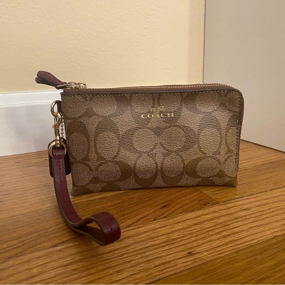 Coach Tan and Brown Signature Wristlet